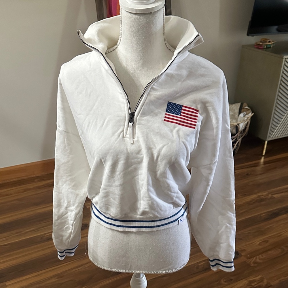 Joy lab target White Quarter-Zip Sweatshirt with American Flag Patch